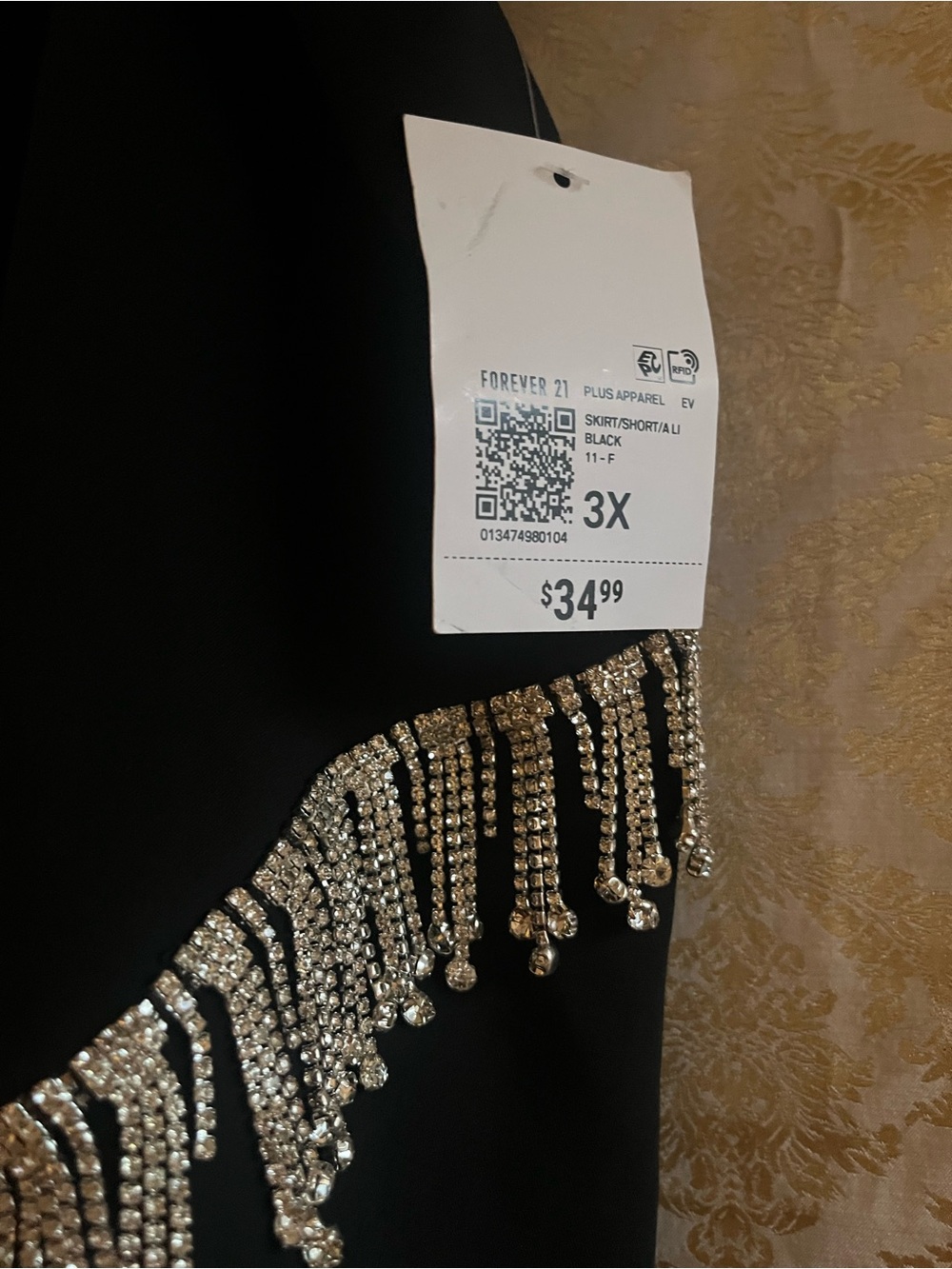 Forever 21 3X Black Mini Skirt with Silver Rhinestone Fringe - Picture 3 of 5